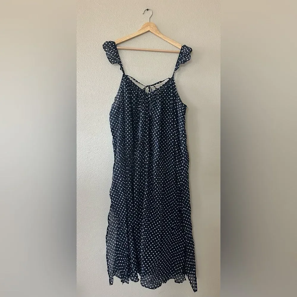 J Crew Beach Navy Polka Dot 100% Cotton Swim Coverup Dress Size L / XL